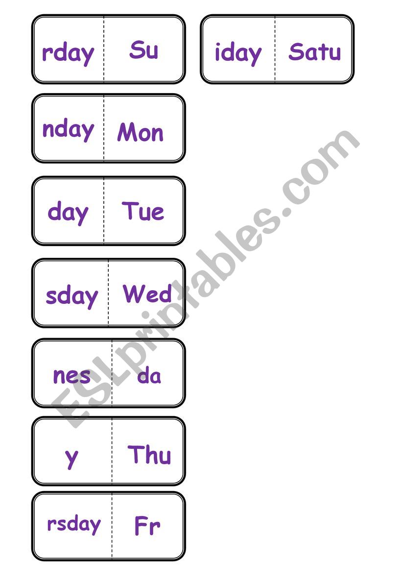 days of the week worksheet