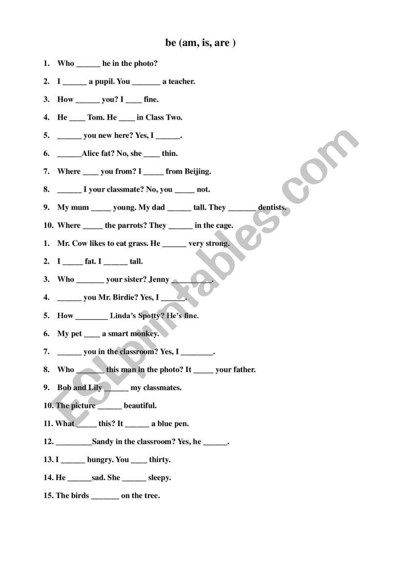 verb be am is are worksheet