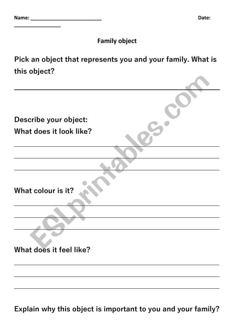 Family object worksheet