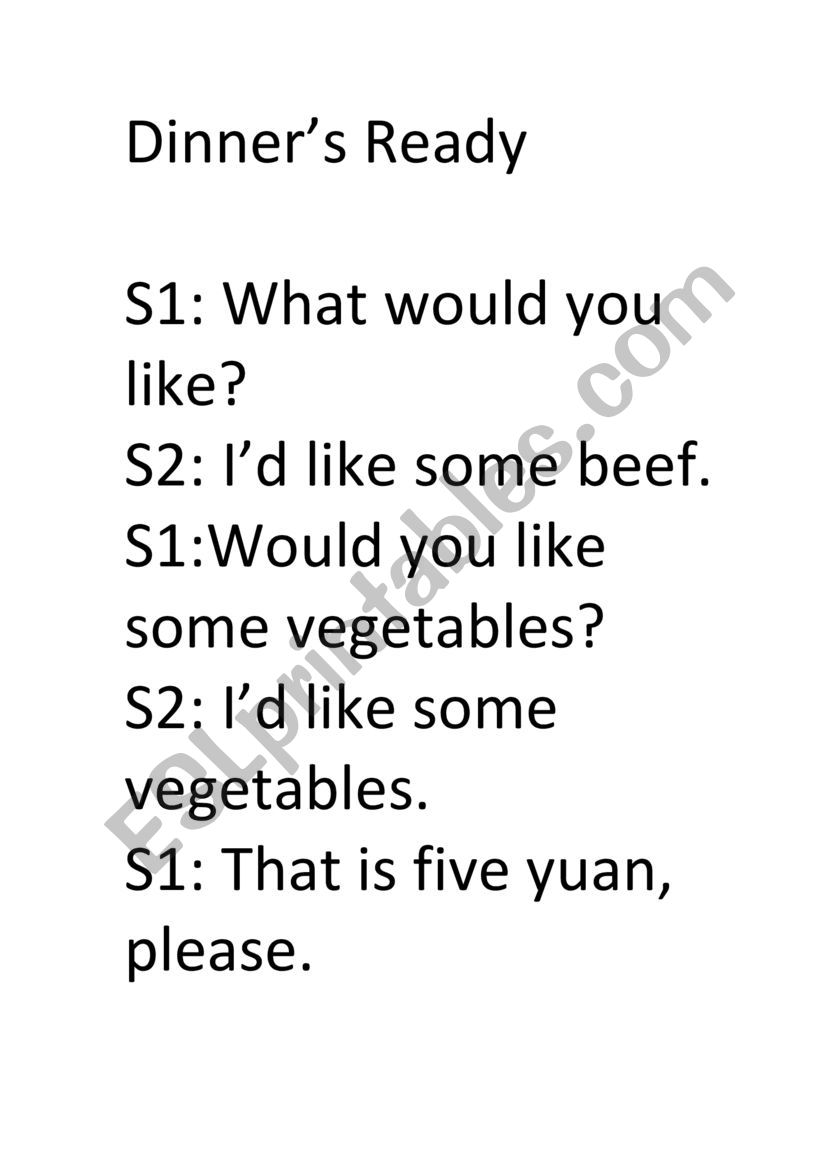 Dinner�s Ready Role-Play worksheet