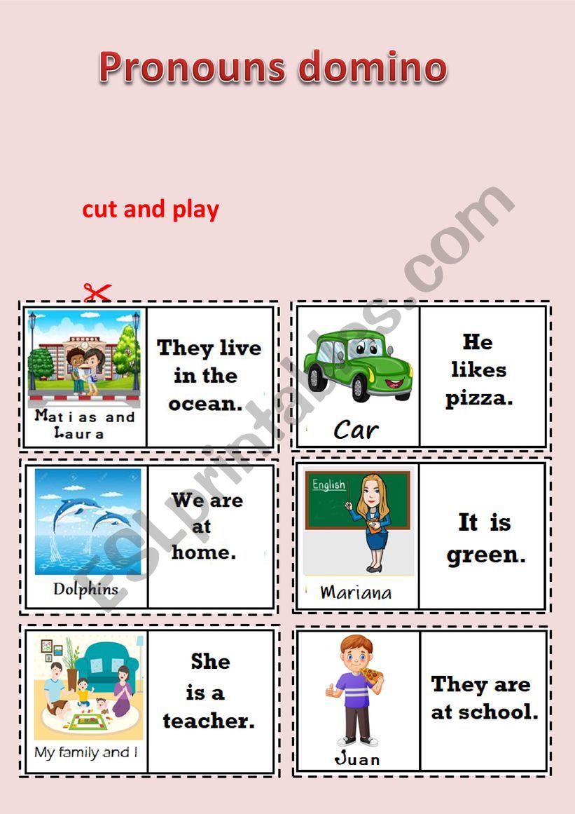 pronouns domino worksheet