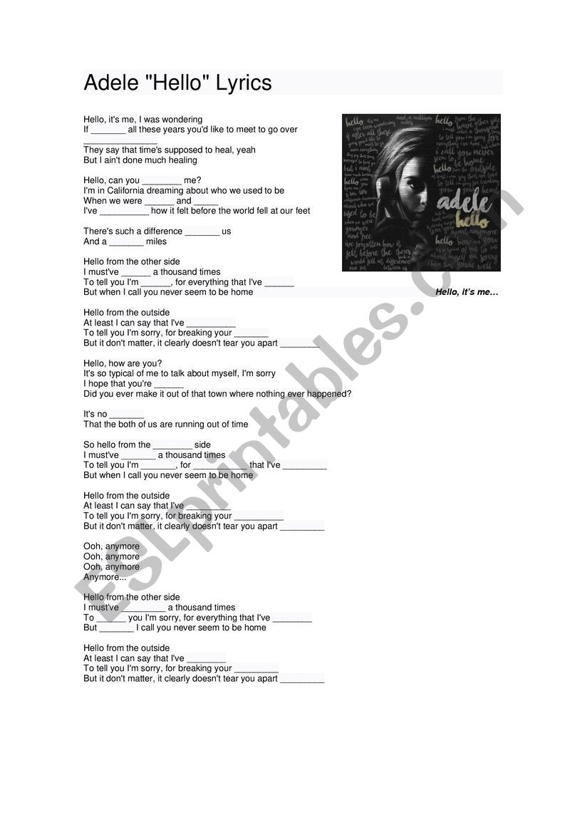 Present Perfect Hello By Adele Esl Worksheet By Juliavanzi