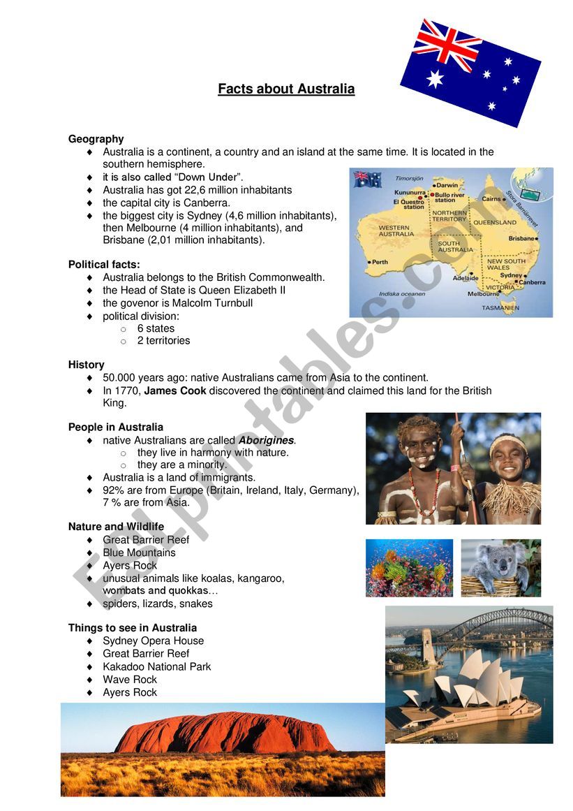 Factsheet about Australia worksheet