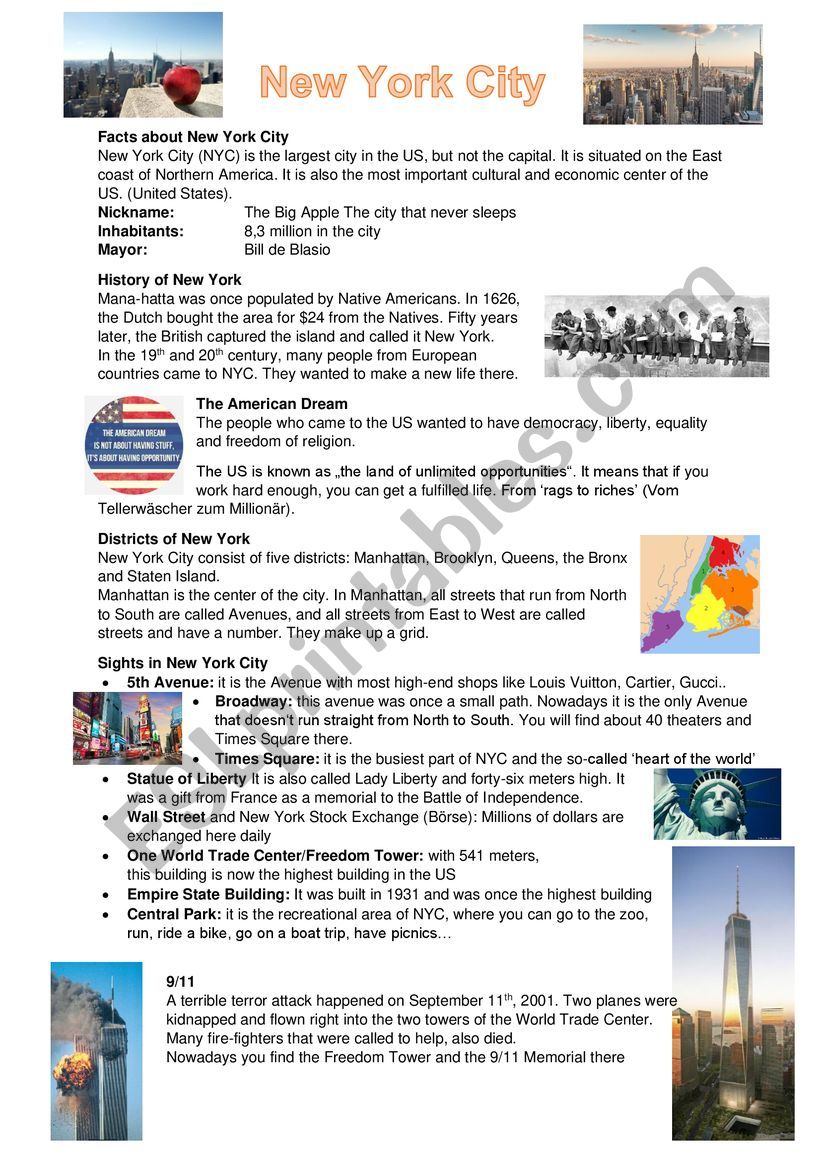 Factsheet New York worksheet