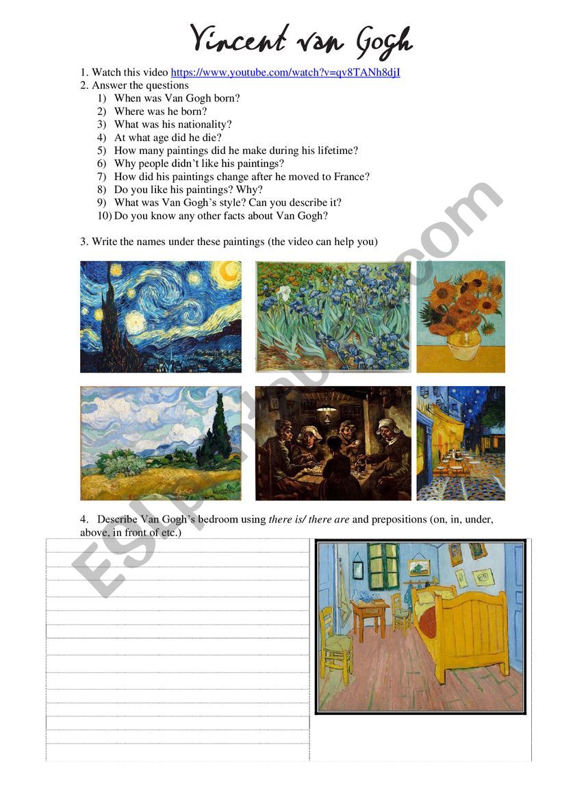 Vincent Van Gogh.s life  worksheet