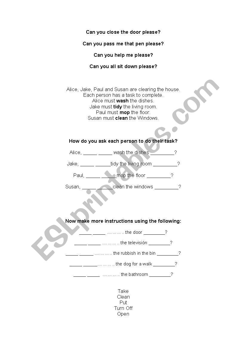 Giving Instructions worksheet