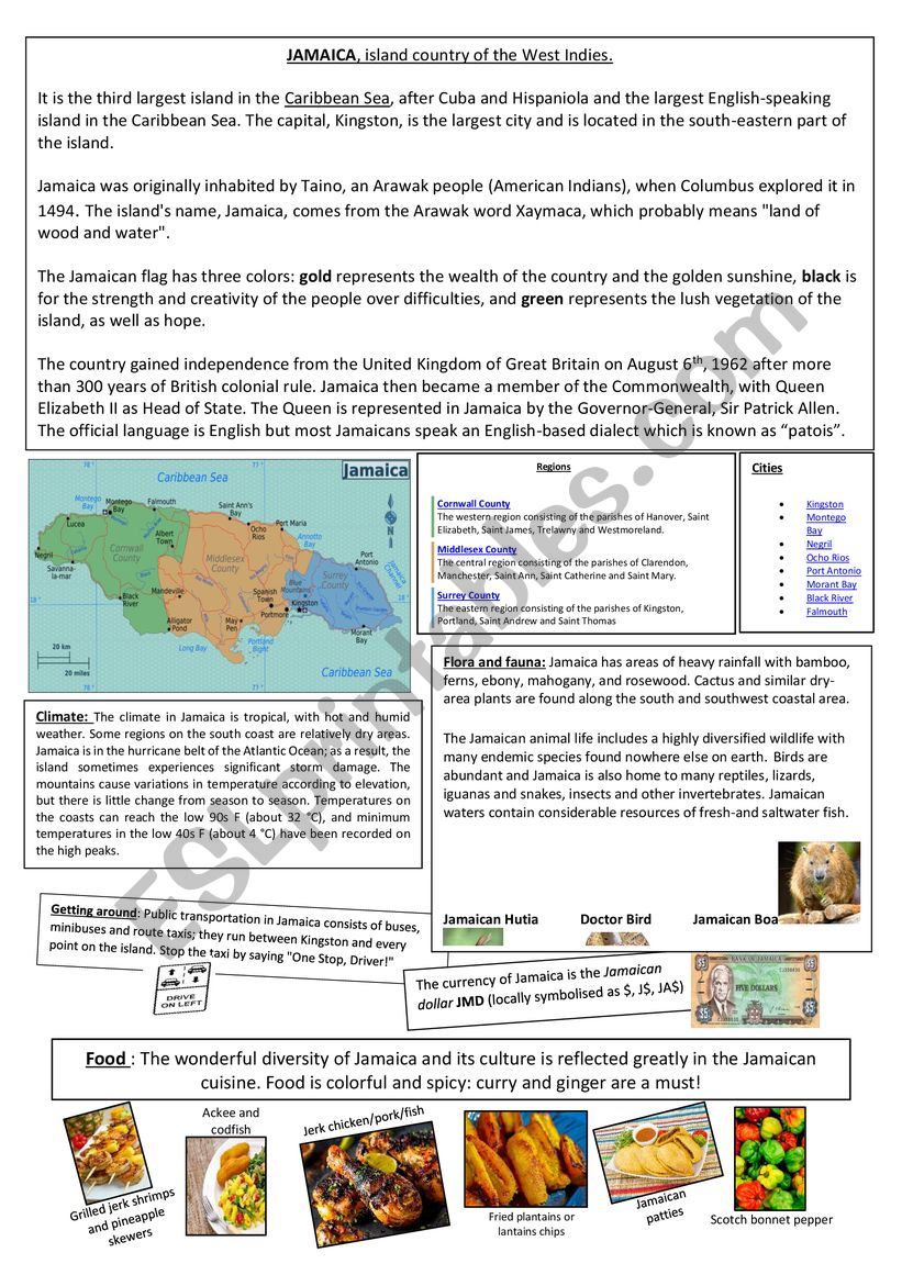 Learning about Jamaica worksheet