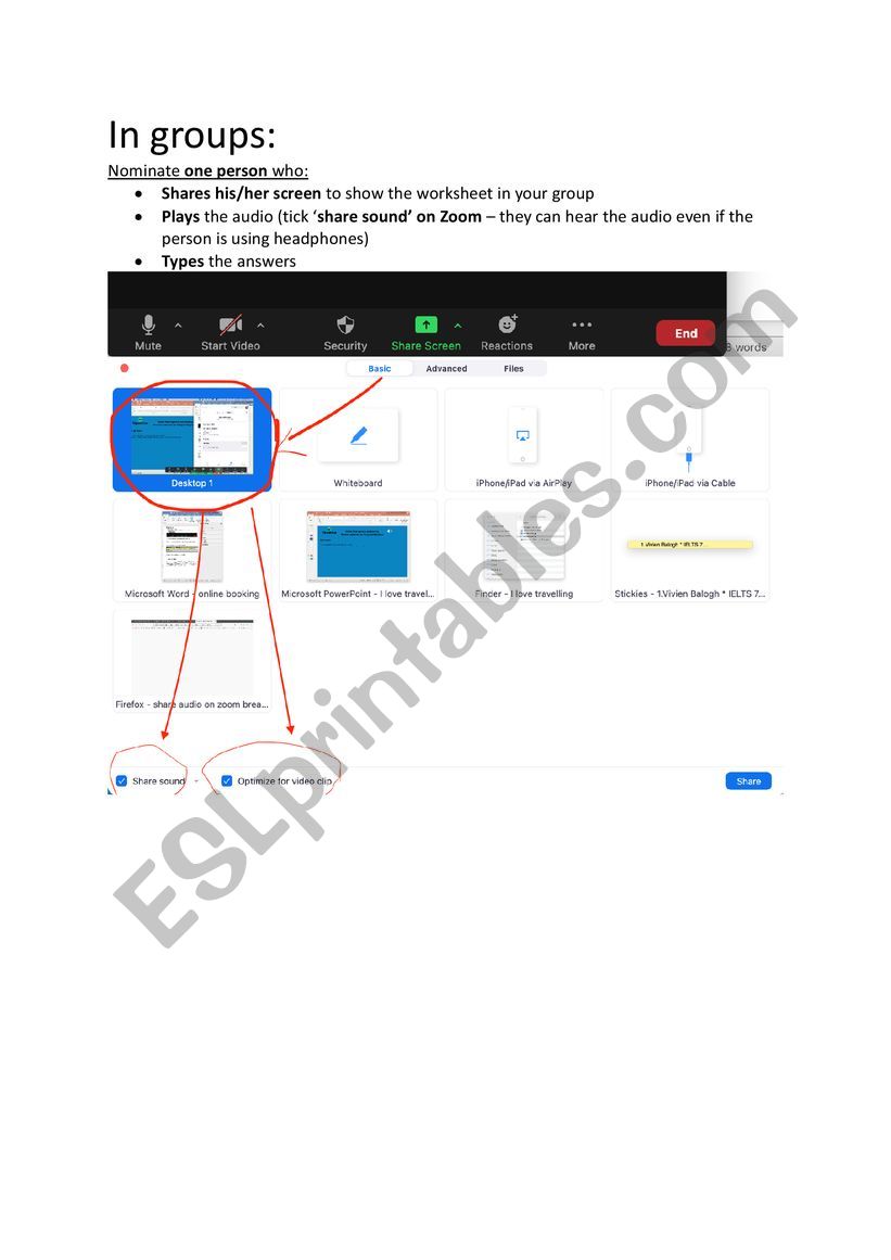 Online booking worksheet