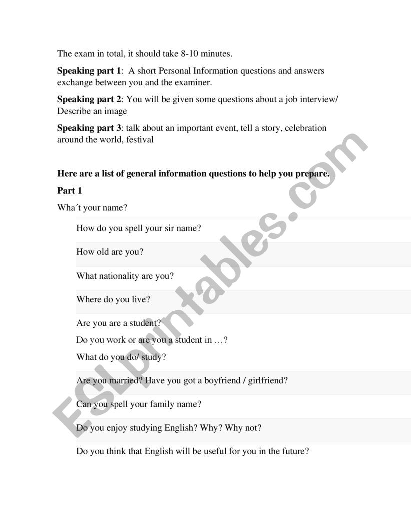 exam worksheet