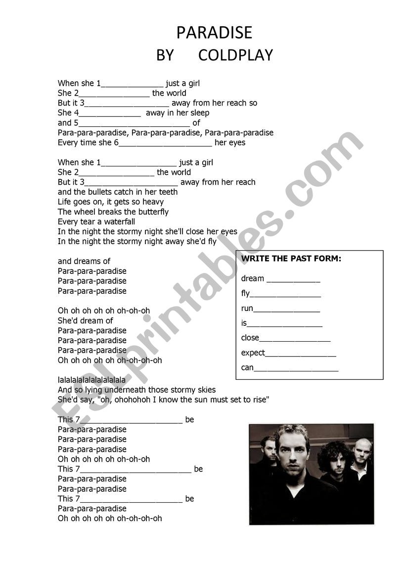 Coldplay-Paradise worksheet