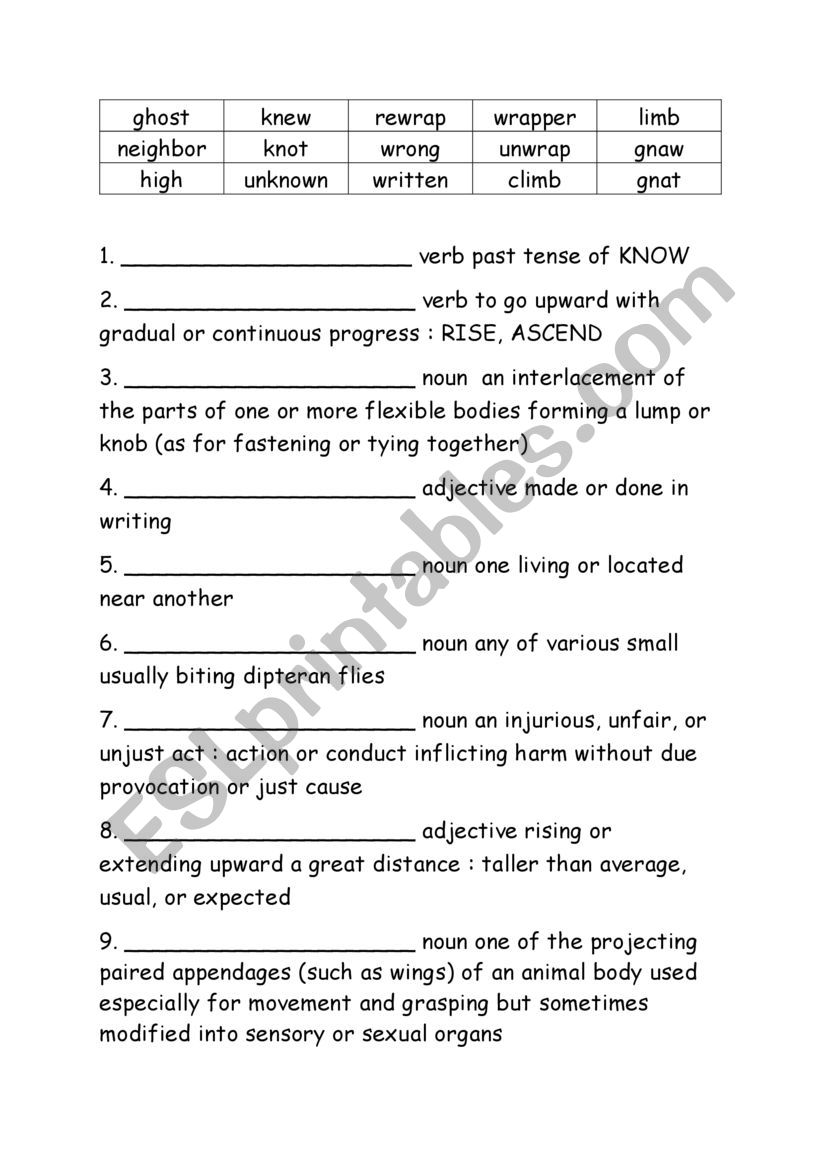 Spelling Words Definitions Grade 3 Week 26