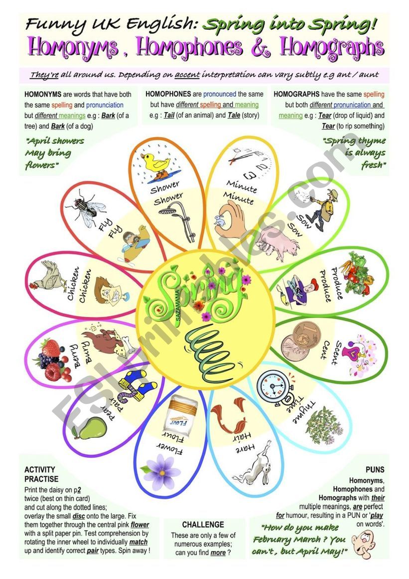 Funny English: SPRING Homonyms, Homophones & Homographs