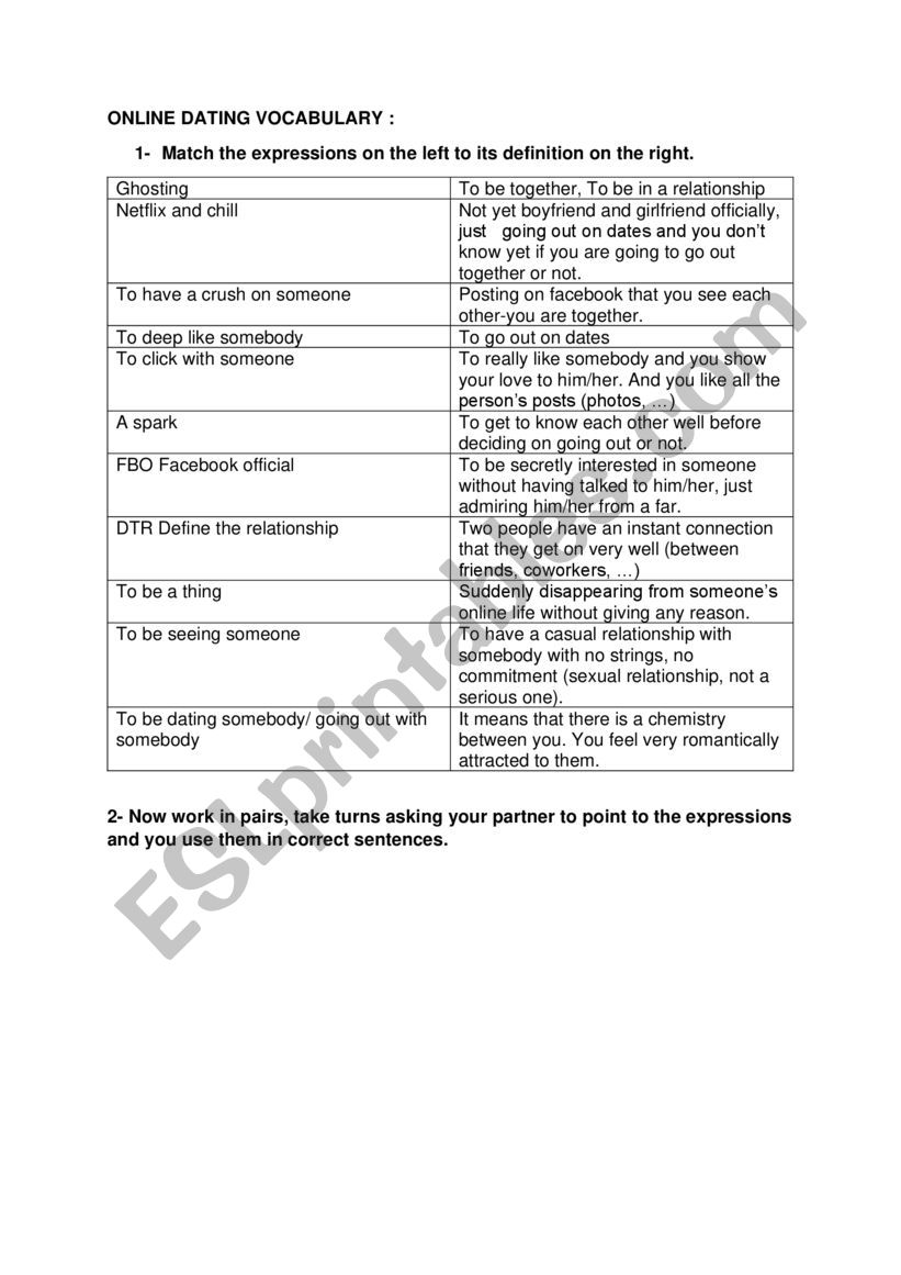 online dating vocabulary matching