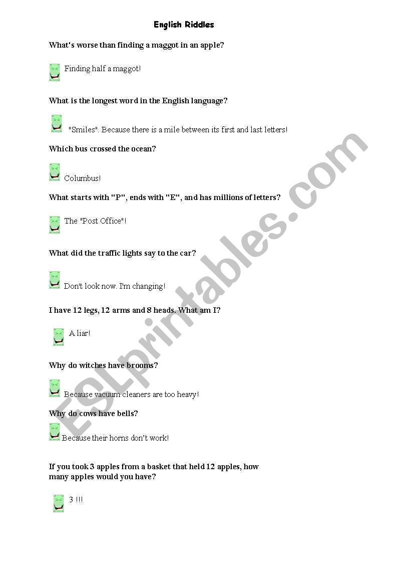 English Riddles worksheet