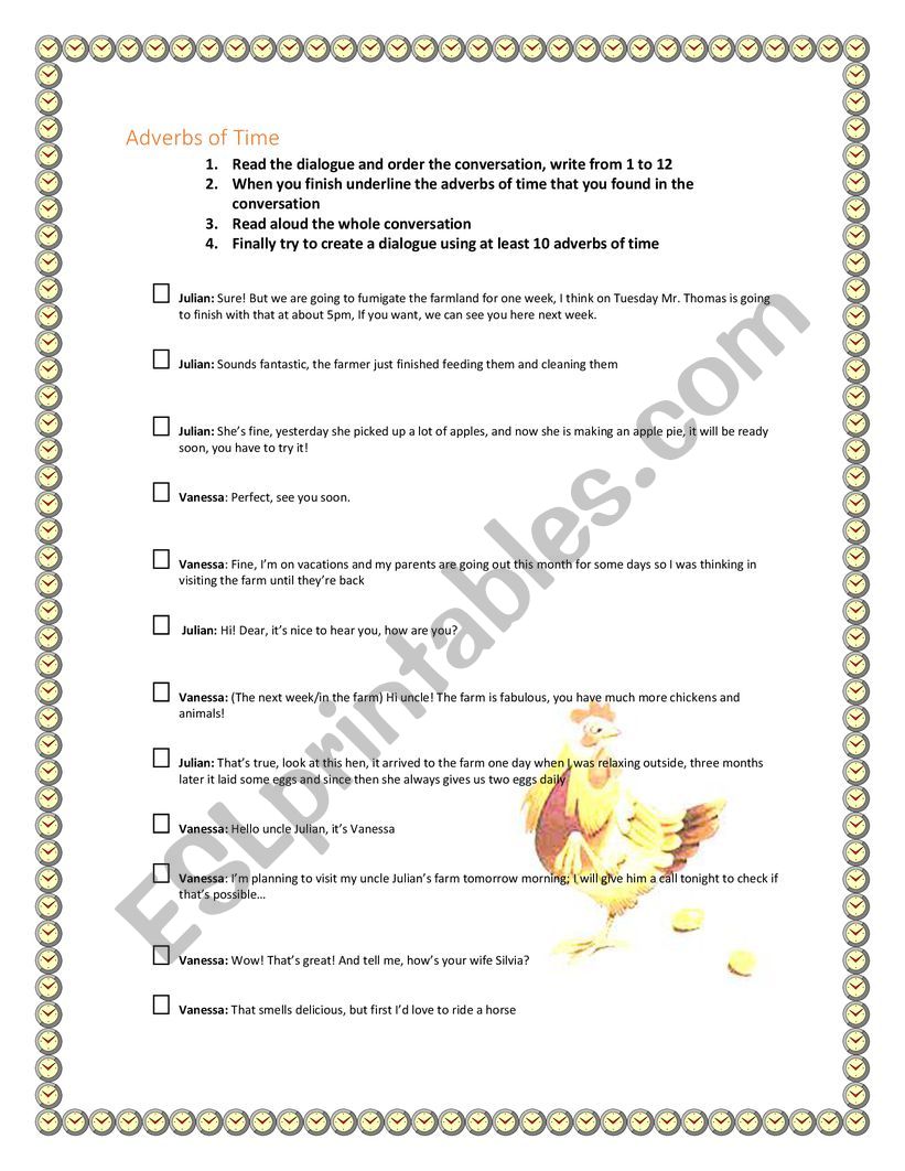 Adverbs of Time Exercises worksheet