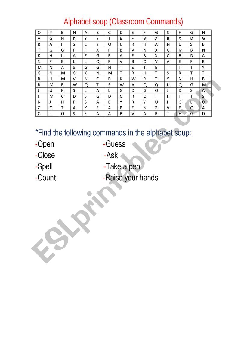 classroom commands worksheet