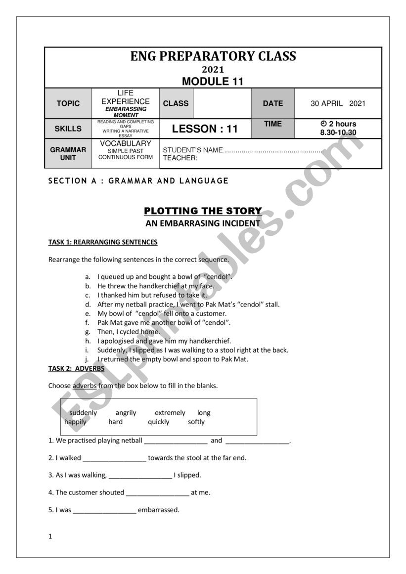 NARRATIVE  WRITING 3 worksheet