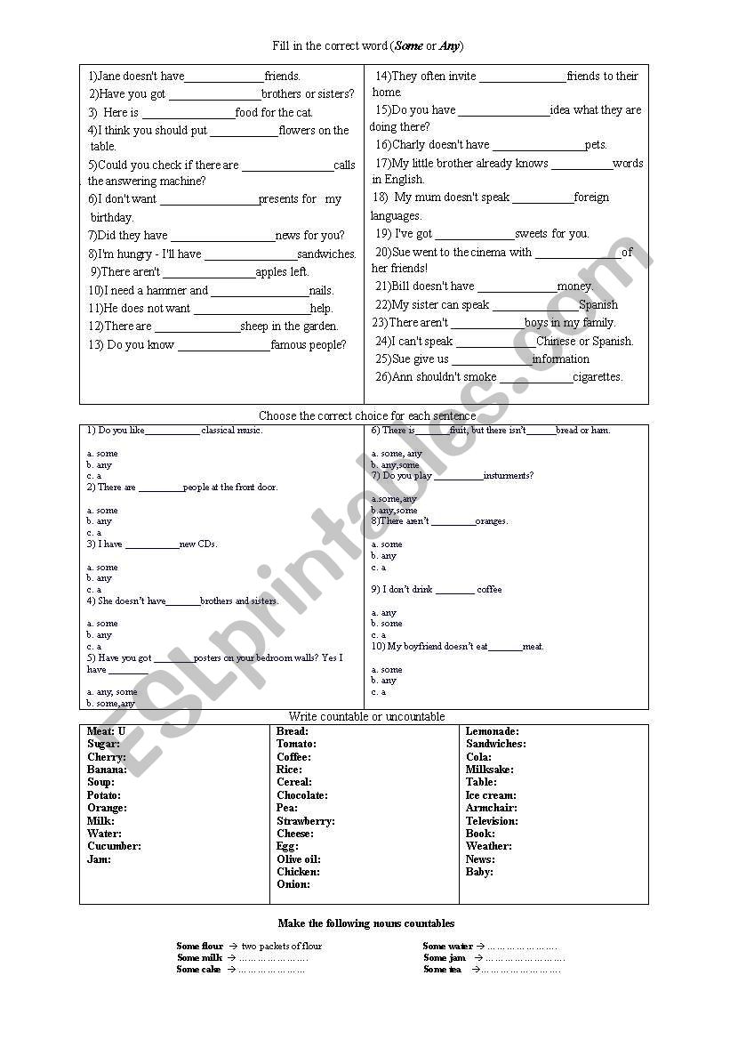 SOME ANY worksheet