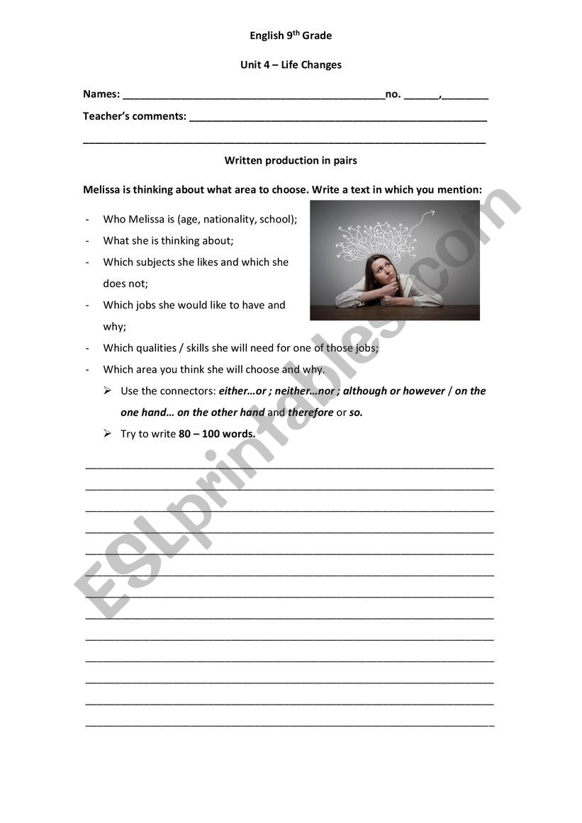 Written Production on Jobs worksheet