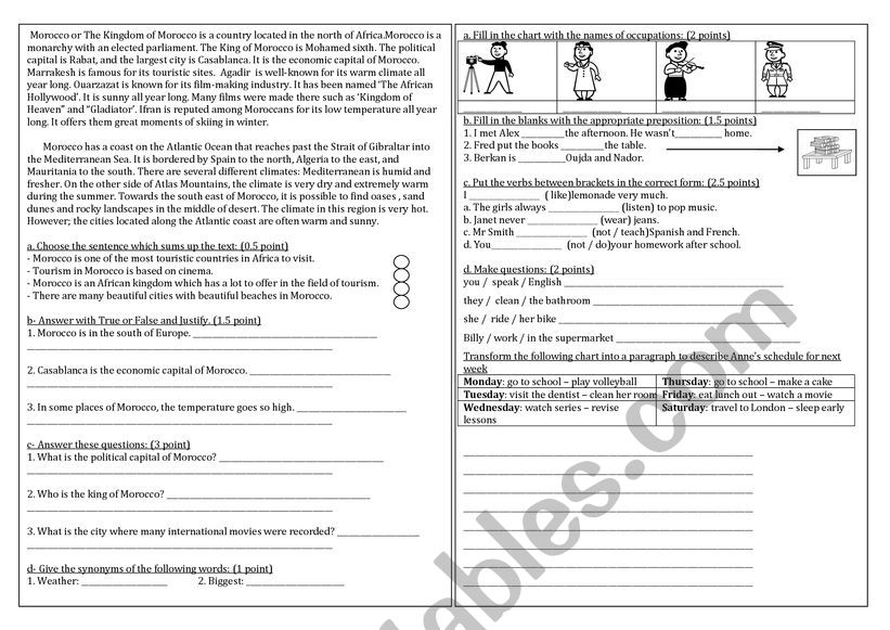 tourism in morocco worksheet