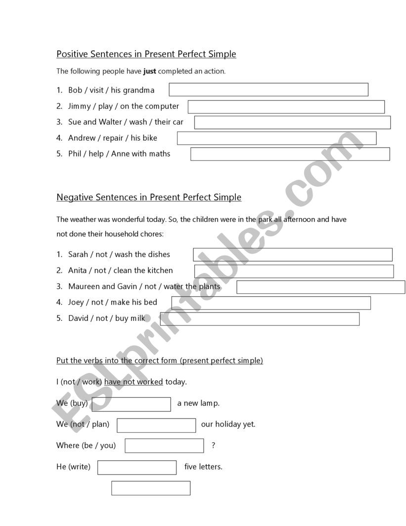 Present Perfect Simple worksheet