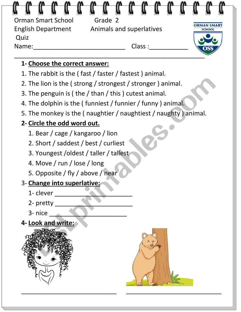 Animals and superlatives worksheet