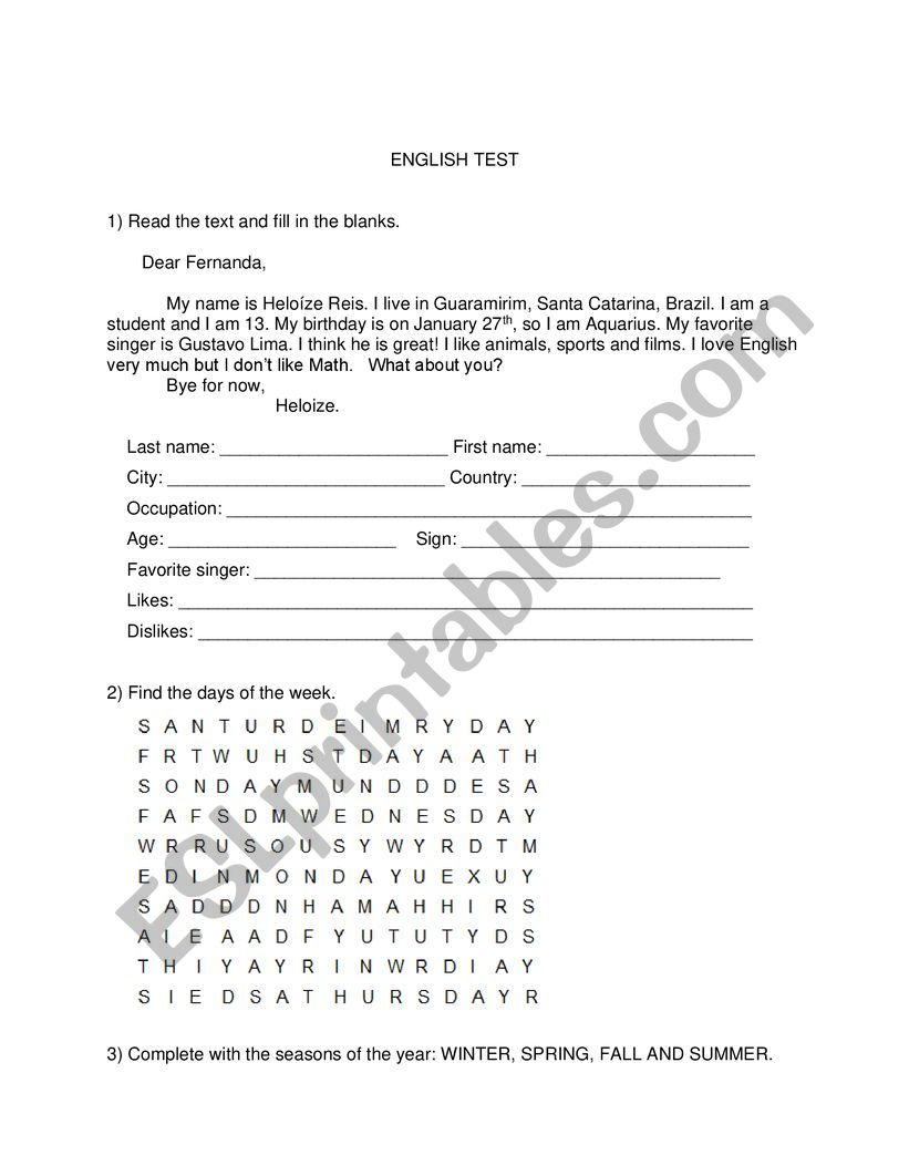 ENGLISH TEST worksheet