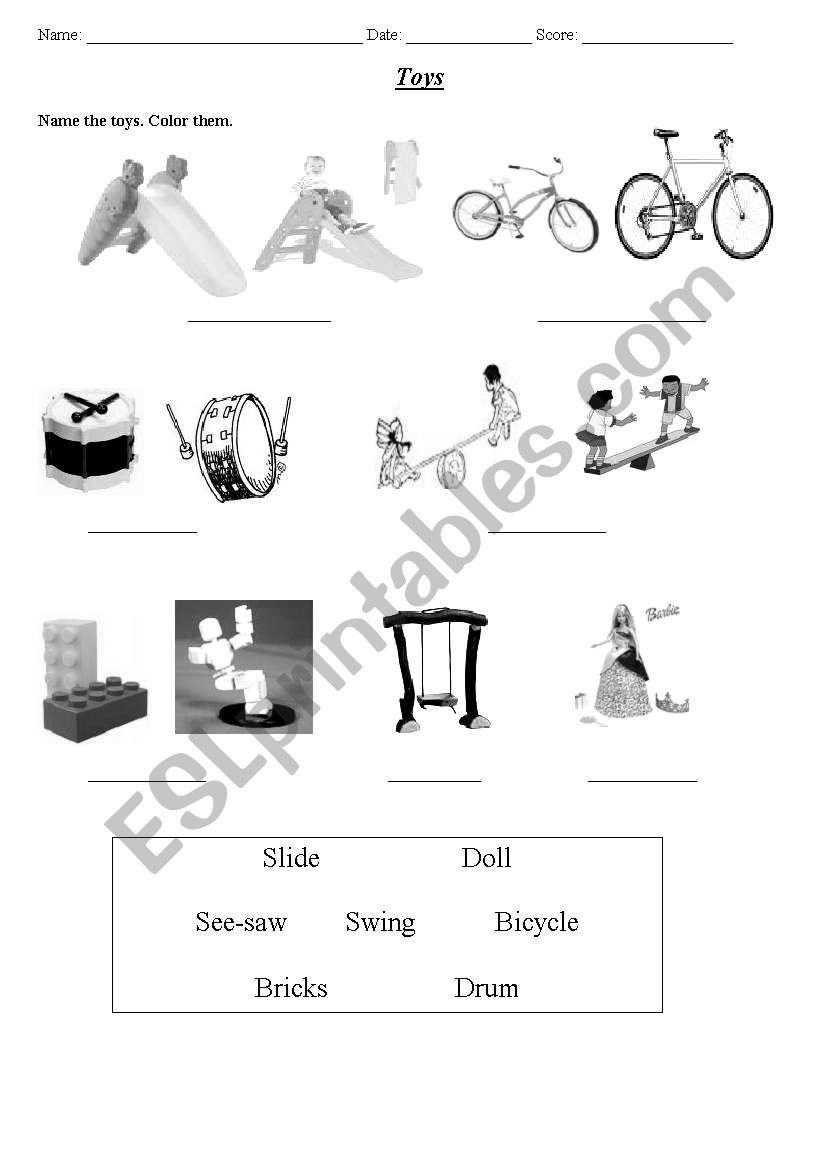 Toys worksheet