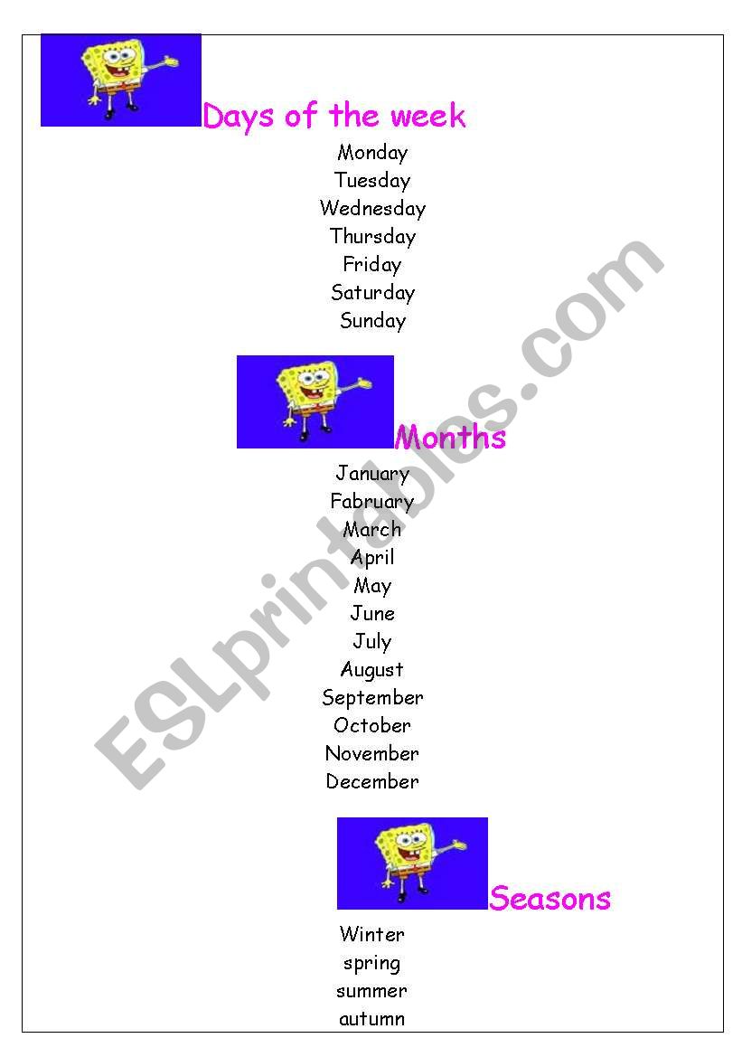 Days, Month&Seasons worksheet