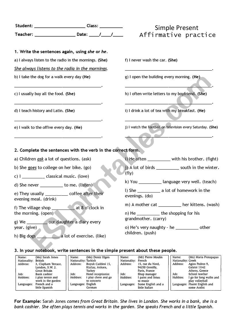 Simple Present - Affirmative Practice