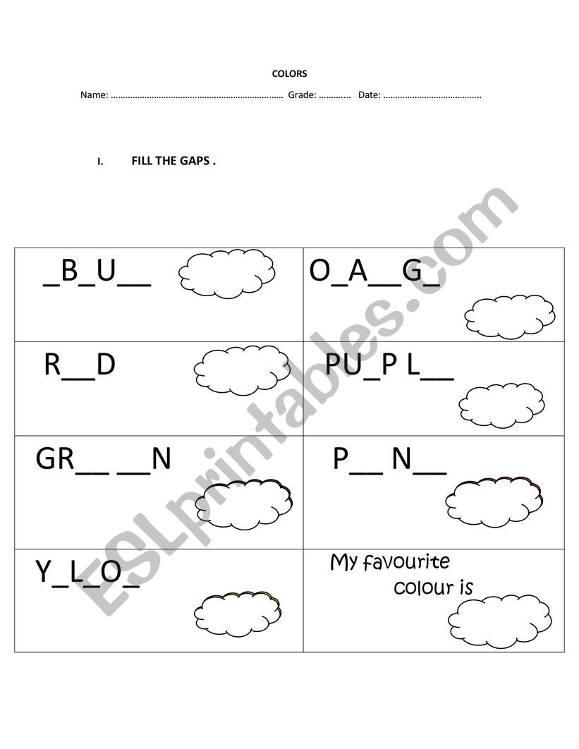 COLORS worksheet