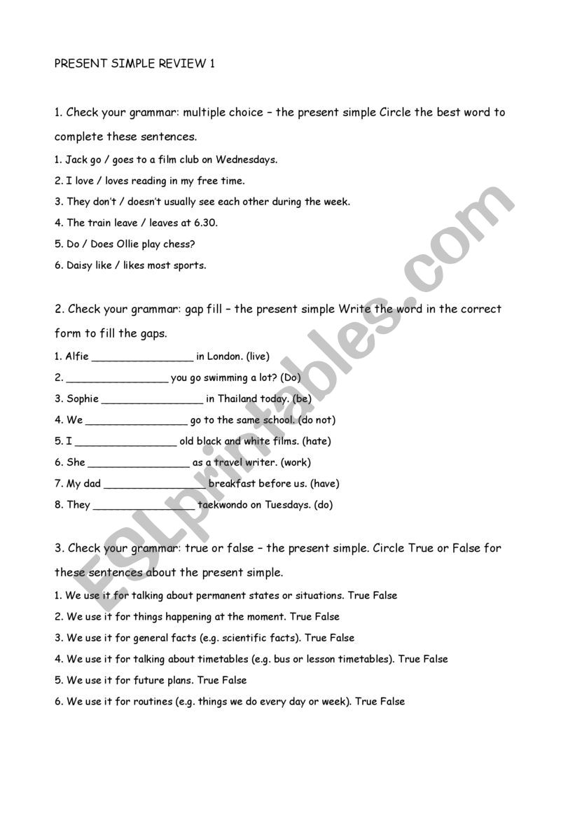 Simple Present worksheet