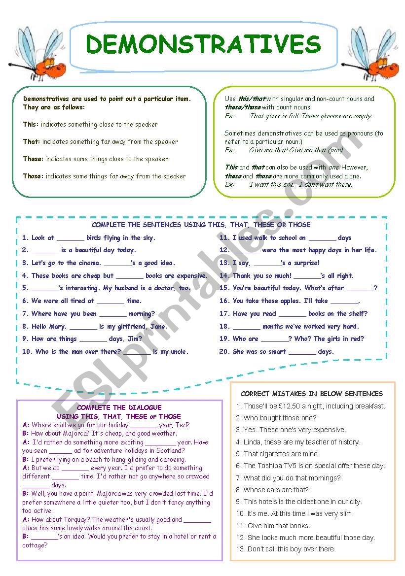 Demonstratives worksheet