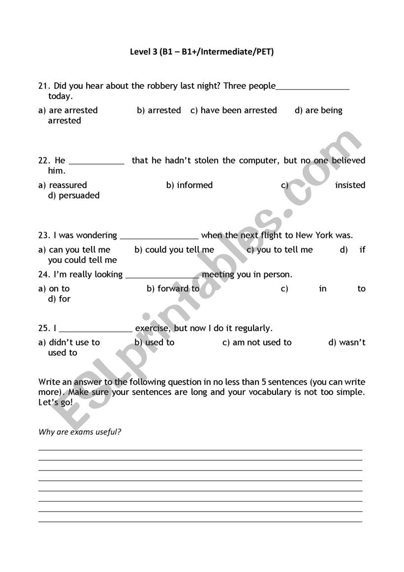 Test B1-B1+ worksheet