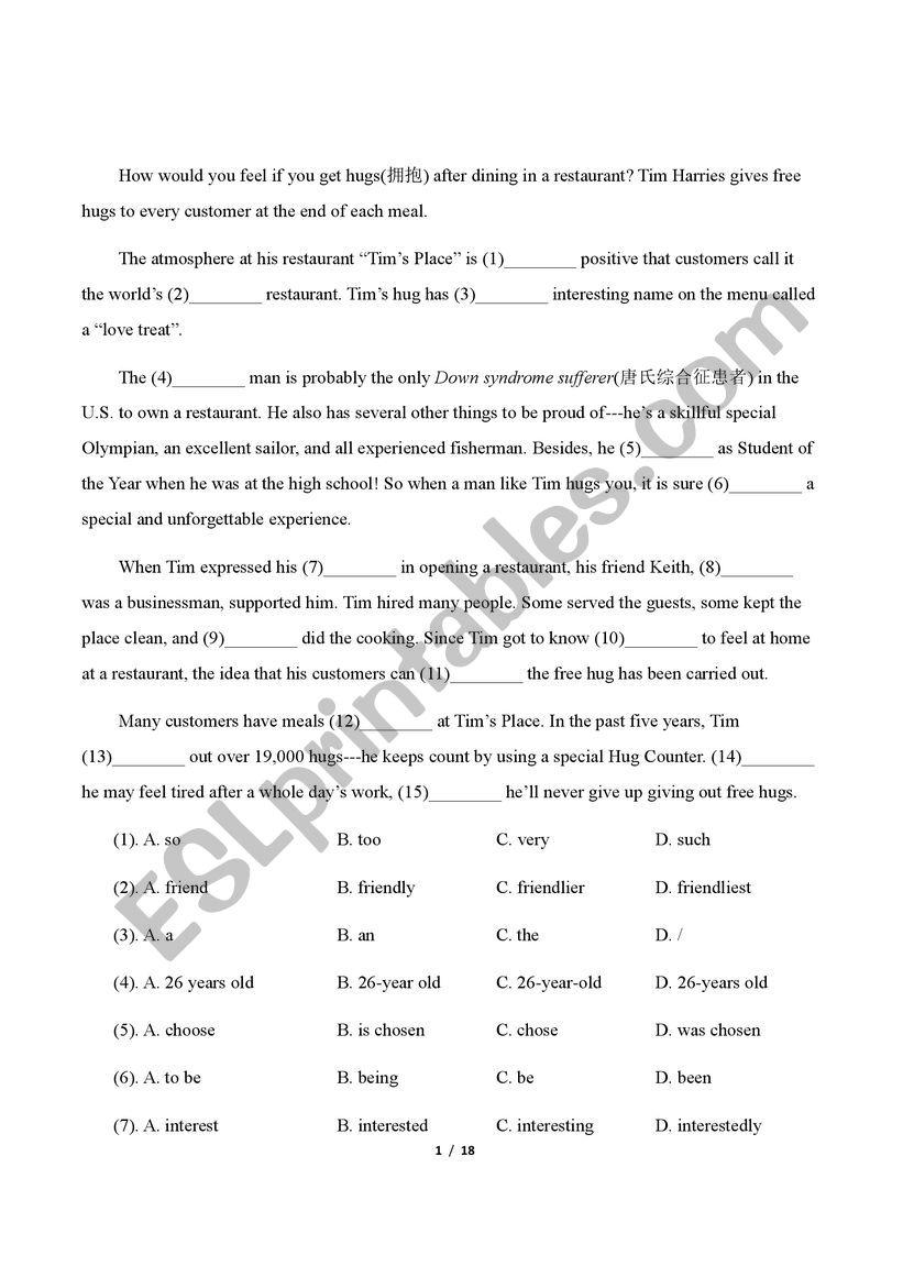 grammar and reading exercise worksheet