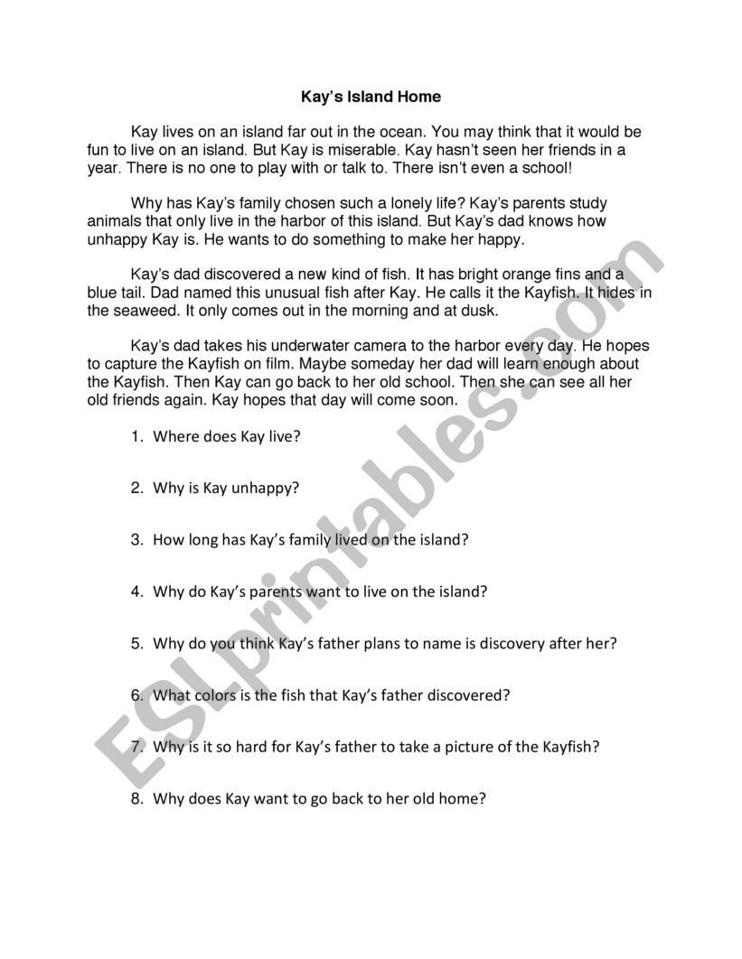 Kayï¿½s Island Home worksheet