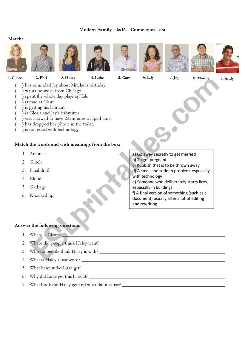 Modern Family - 6x16 Connection Lost worksheet