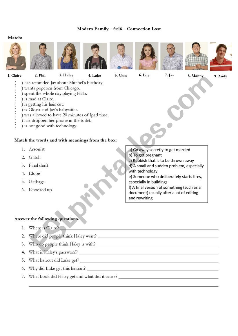 Modern Family - 6x16 Connection Lost worksheet