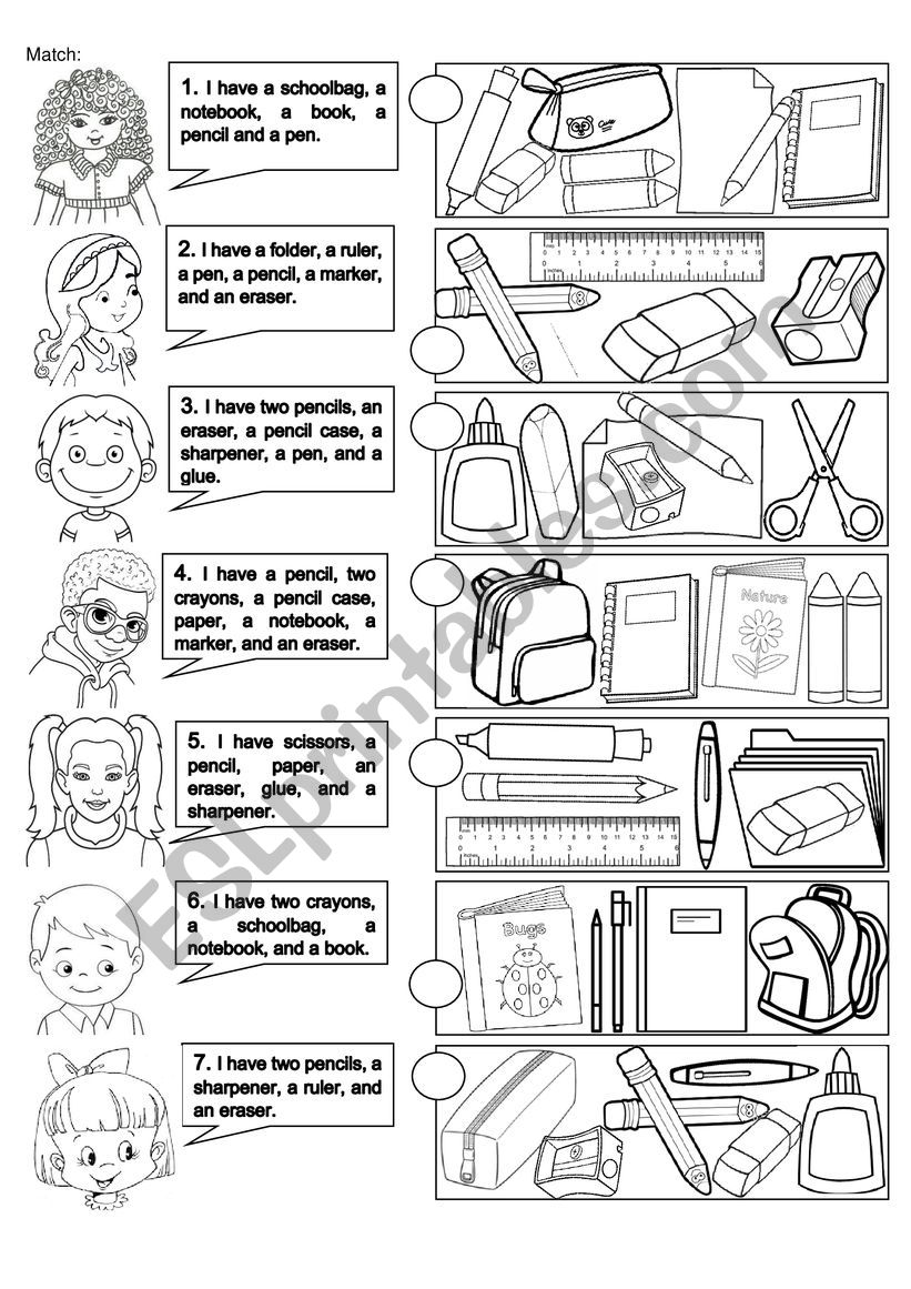 School objects worksheet