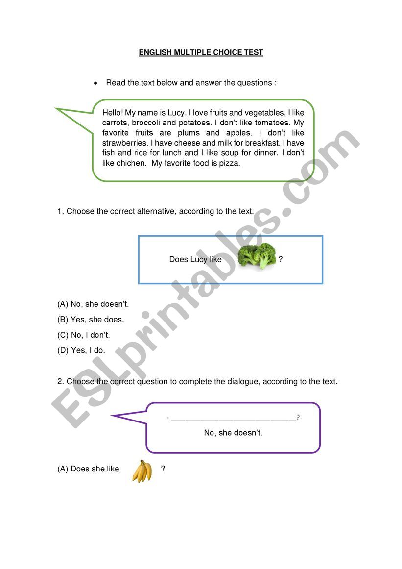 MULTIPLE CHOICE TEST worksheet