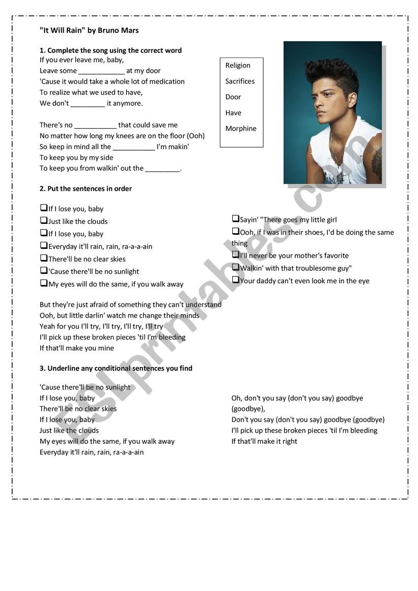 It will rain by Bruno Mars - Conditional sentences