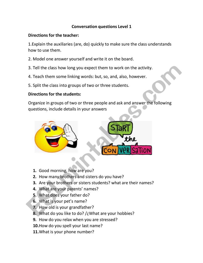 Conversation questions- Beginner level-