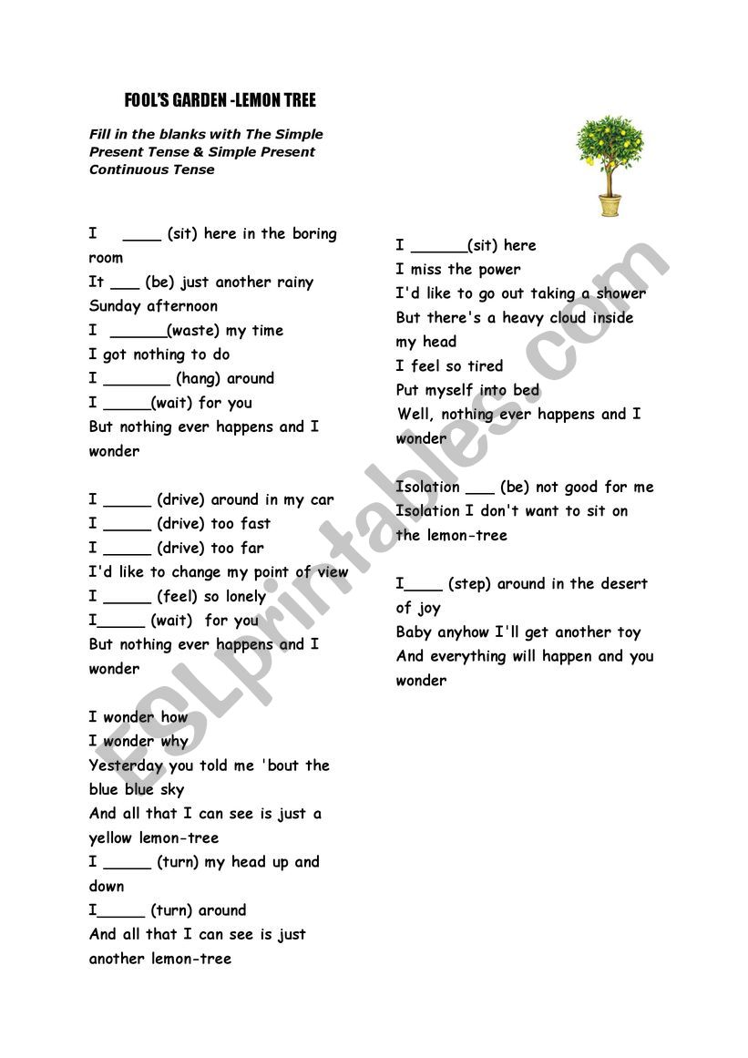 Lemon tree worksheet