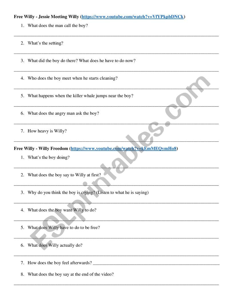 Free Willy - Jessie Meets Willy & Willy�s Freedom - Video Activity