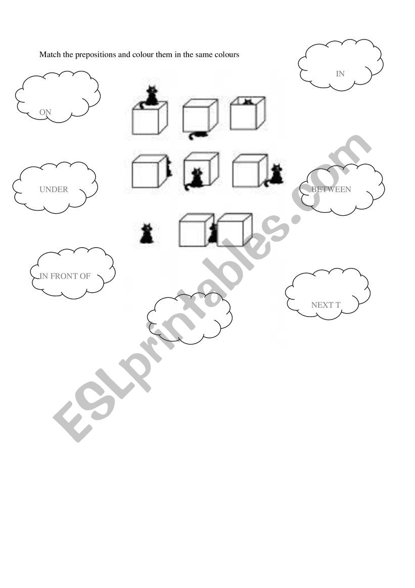 Colouring prepositions worksheet