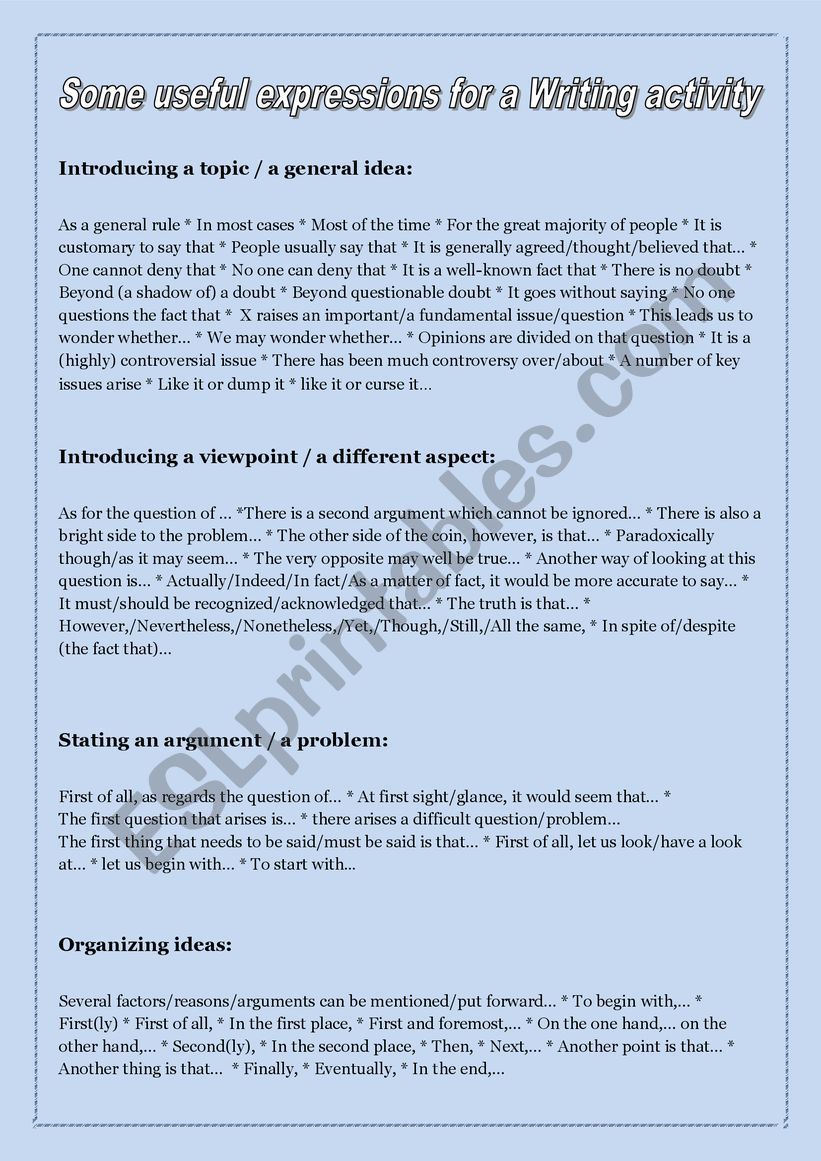writing useful expression - ESL worksheet by somairiadh