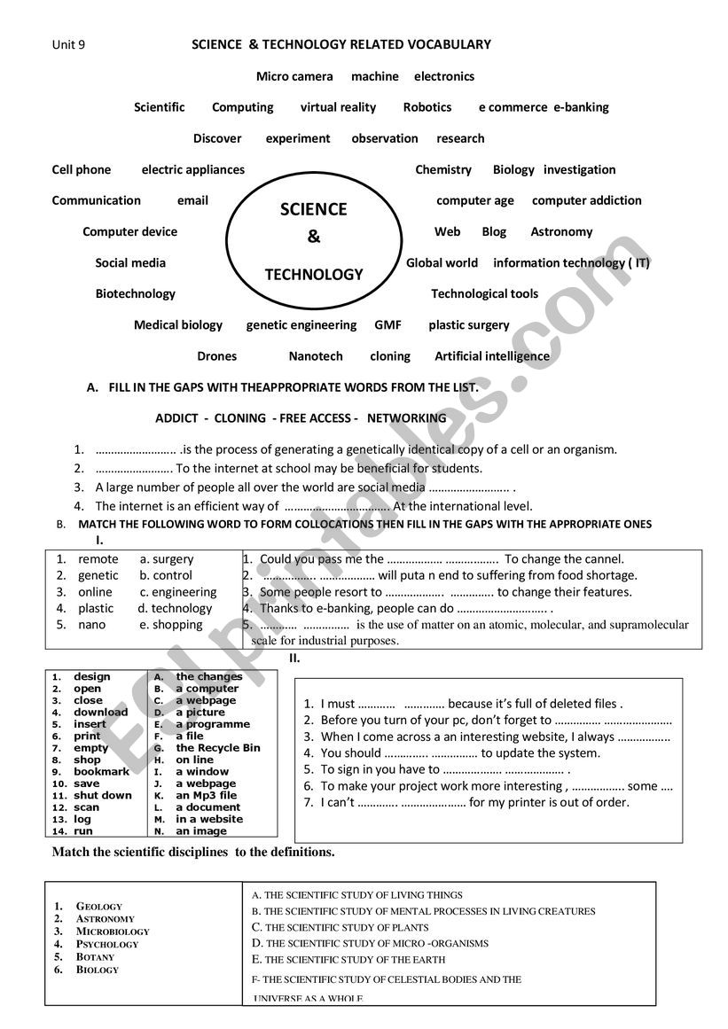  Science and technology  worksheet