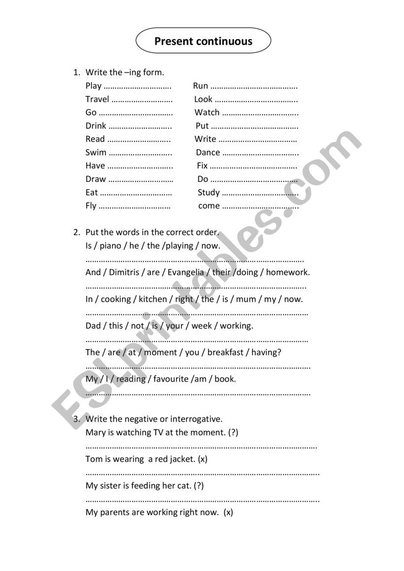 present continuous worksheet