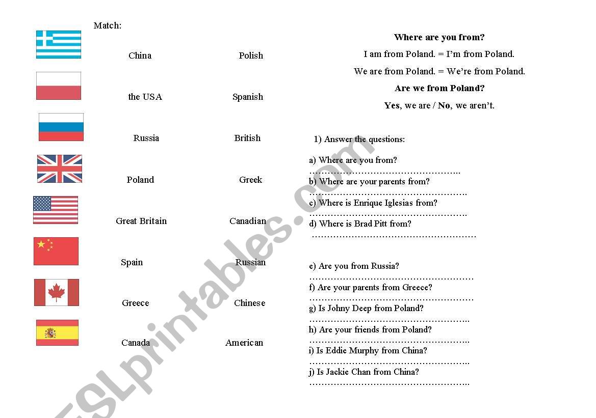 Nationalities worksheet