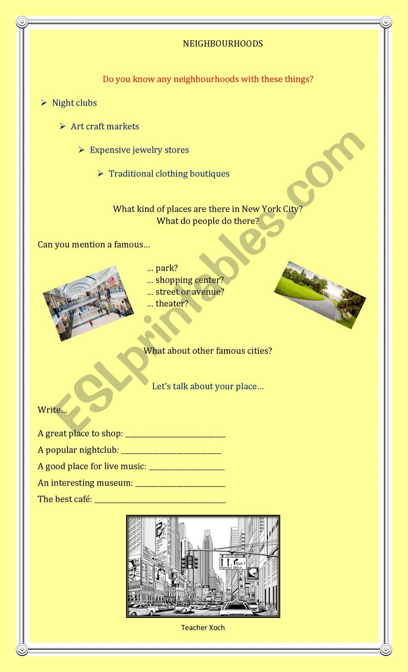 NEIGHBOURHOODS worksheet